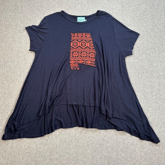 Judith March Embroidered Alabama Tunic Top Women's Medium Navy Blue Short Sleeve - Picture 1 of 7
